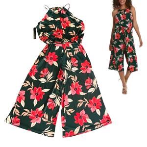 NEW Maggy London Floral CROPPED JUMPSUIT Women's 2 Hawaiian Print Green Pink NWT